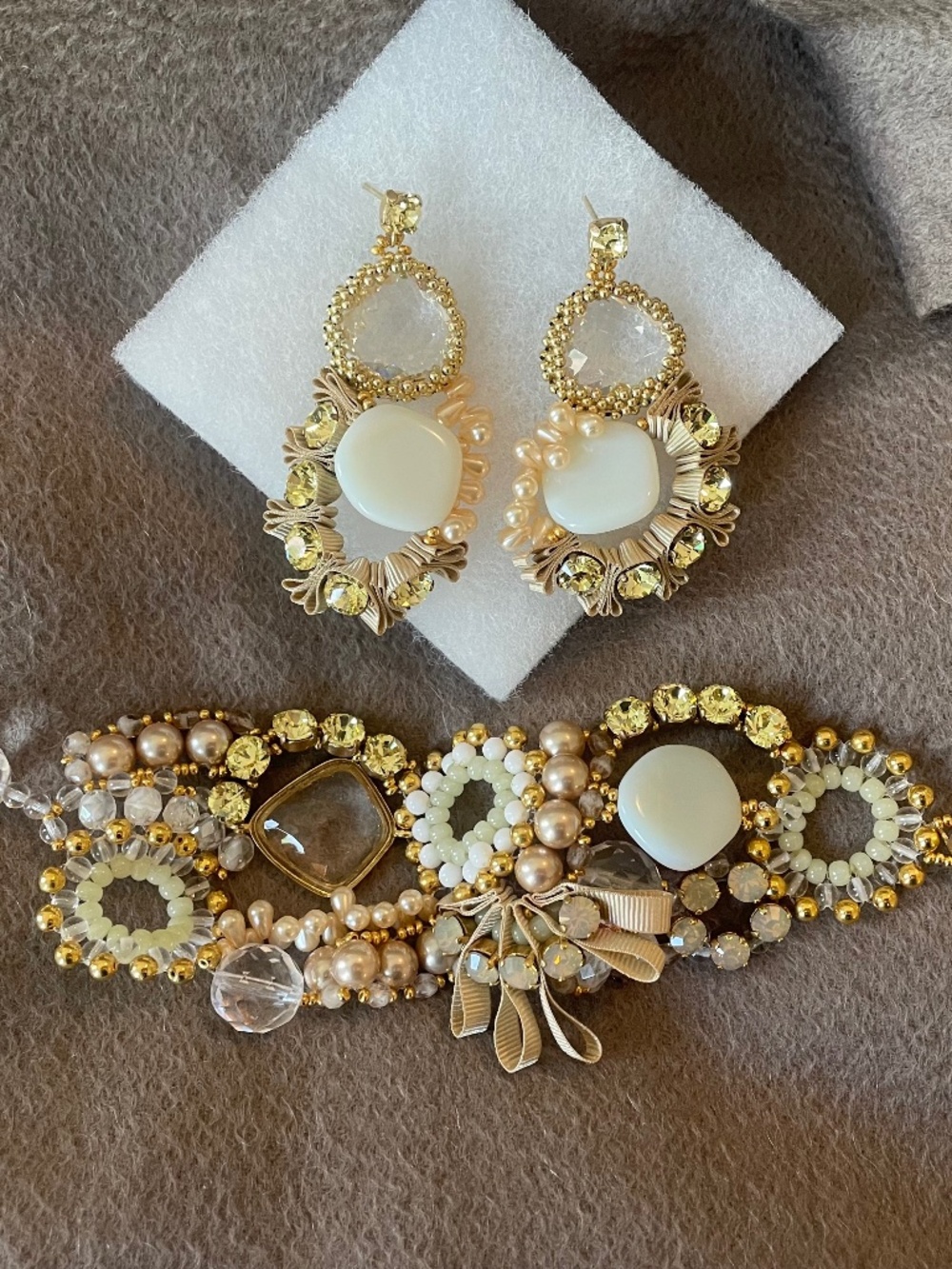 Citrine and Clear toned earring &  bracelet set